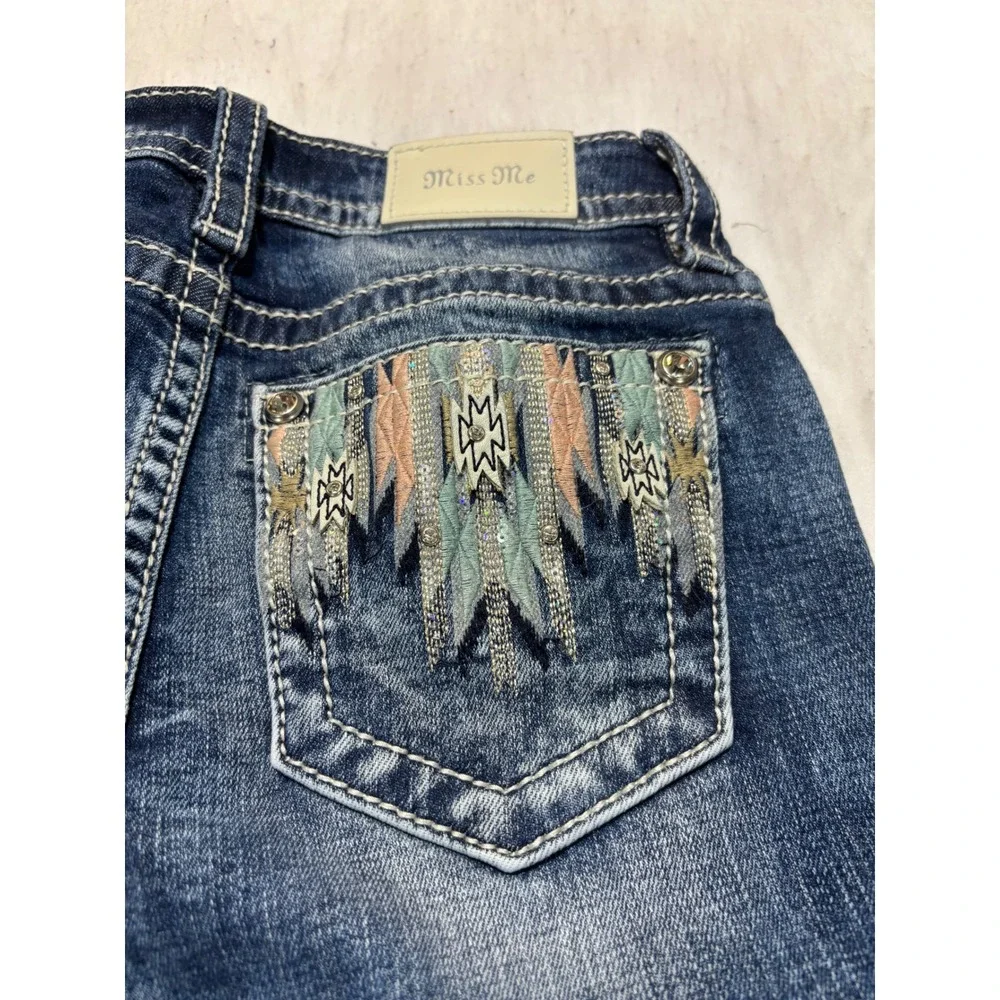 Miss Me Jeans Womens Bootcut Embellished Pocket Blue Denim‎ Size 26 - Picture 5 of 14